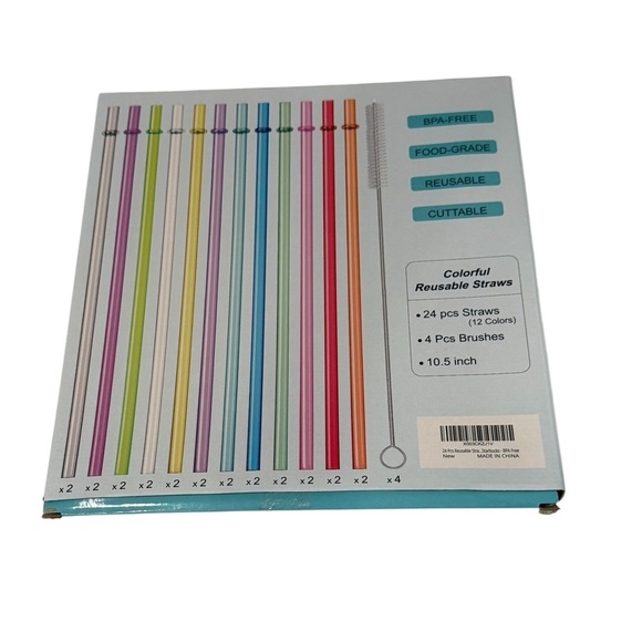 24-Pack Reusable Straws with Cleaning Brushes - 12 Colors! - Picture 2 of 11